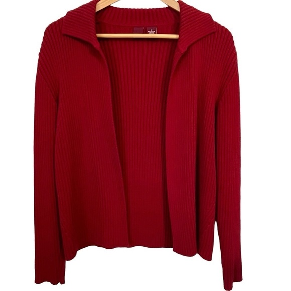 Merona 100% Heavy Cotton Open Front Collared Red Cardigan Size Medium - Picture 1 of 8